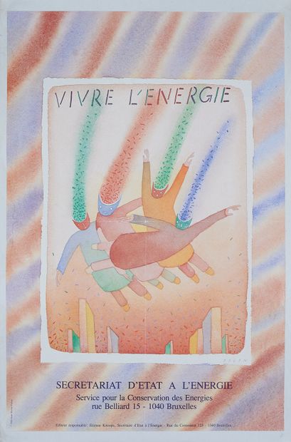 null Jean-Michel FOLON (1934-2005). 
VIVRE L'ENERGIE, 1882. 
Affiche imprimée couleurs,...