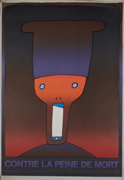 null Jean-Michel FOLON (1934-2005). 
CONTRE LA PEINE DE MORT. 
Affiche imprimée couleurs,...