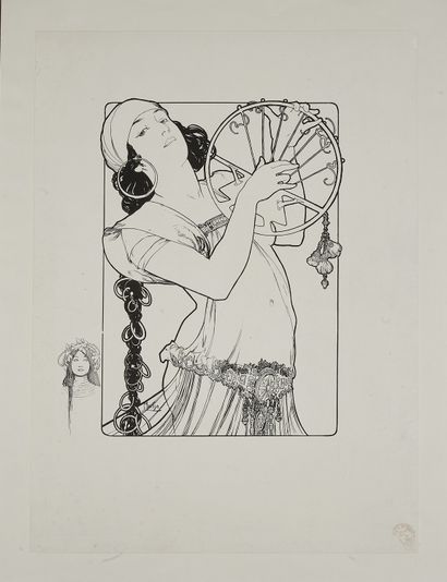 null Alfons MUCHA (1860-1939). 
Salomé et tête de jeune fille.
Affiche lithographiée...