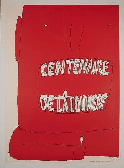 null Jean-Michel FOLON (1934-2005). 
CENTENAIRE DE LA LOUVIERE, 1969. 
Affiche lithographiée...