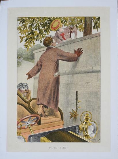 null Georges MEUNIER (1869-1934). 
MOTO-FLIRT. 
Affiche lithographiée couleurs, contrecollée...