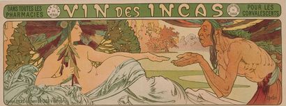 null Alfons MUCHA (1860-1939).
All pharmacies, WINE FROM INCAS, for all convalescents.
Poster...