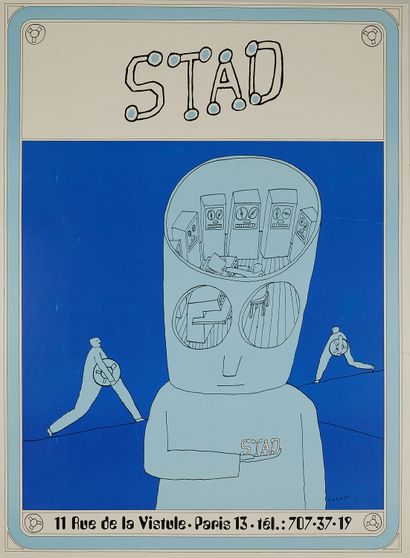 null Jean-Michel FOLON (1934-2005). 
STAD. 
Poster printed in colors, pasted on canvas....