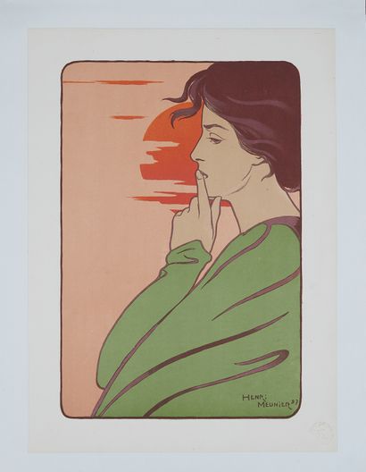 null Henri MEUNIER (1873-1922). 
HEURE DE SILENCE 1897. 
Affiche lithographiée couleurs,...