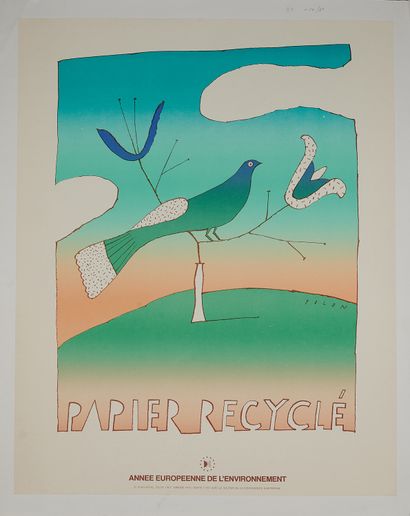 null Jean-Michel FOLON (1934-2005). 
PAPIER RECYLCE, 1987. 
Affiche imprimée couleurs,...