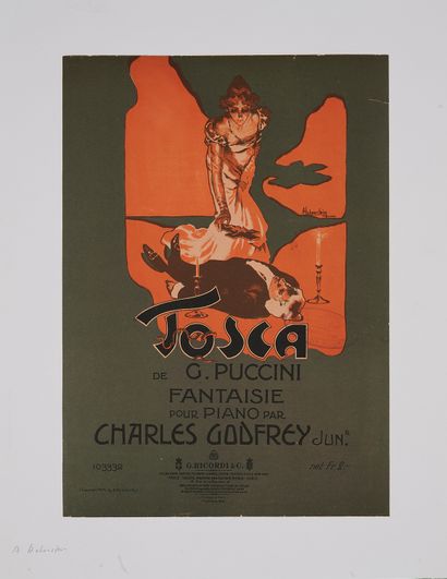 null Adolfo HOHENSTEIN (1854-1928).
TOSCA de G. Puccini. 
Affiche lithographiée couleurs,...