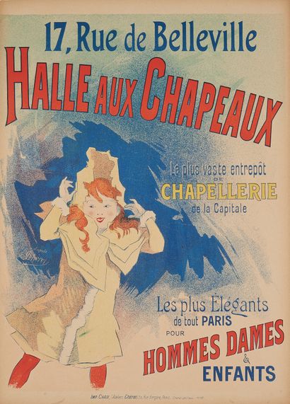 null Jules CHERET (1836-1932). 
HALLS WITH HATS. 
Poster lithographed colors, pasted...