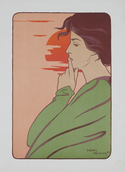 null Henri MEUNIER (1873-1922). 
HEURE DE SILENCE 1897. 
Affiche lithographiée couleurs,...