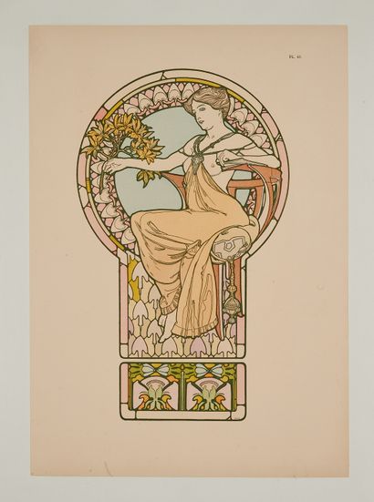 null Alfons MUCHA (1860-1939). 
Femme tenant une branche : Documents décoratifs....