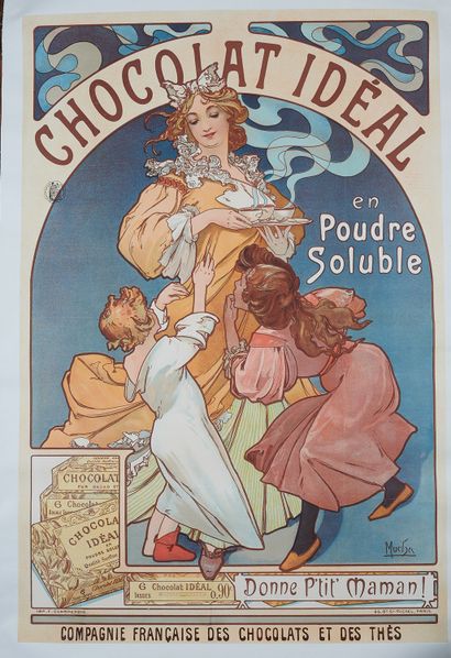 null Alfons MUCHA (1860-1939). 
CHOCOLAT IDEAL EN POUDRE SOLUBLE. 
Affiche lithographiée...