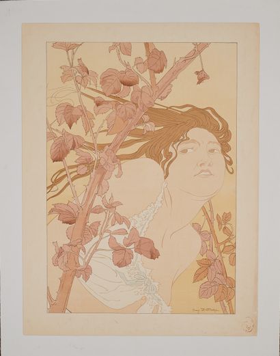 null Henry DETOUCHE (1854-1913). 
IN THE BRAMBLES. 
Lithograph in colors, pasted...