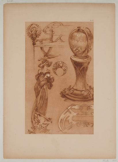null Alfons MUCHA (1860-1939). 
Etude d'objets : Documents décoratifs. PL.67.
Planche...