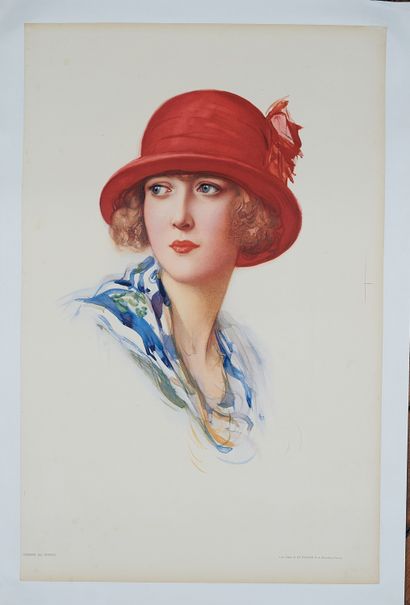 null Fernand TOUSSAINT (1873-1955)
Portrait of a woman with a red hat.
Poster lithographed...