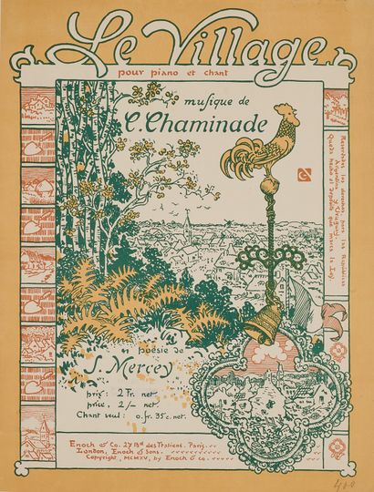 null Georges AURIOL (1863-1938)
lot de 3 affiches :
- LE VILLAGE, pour piano et chant.
Affiche...