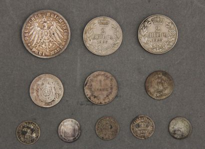 null Lot of silver coins:

- A 6 kreuzer Frederick I coin

- A 3 mark 1914 coin

-...