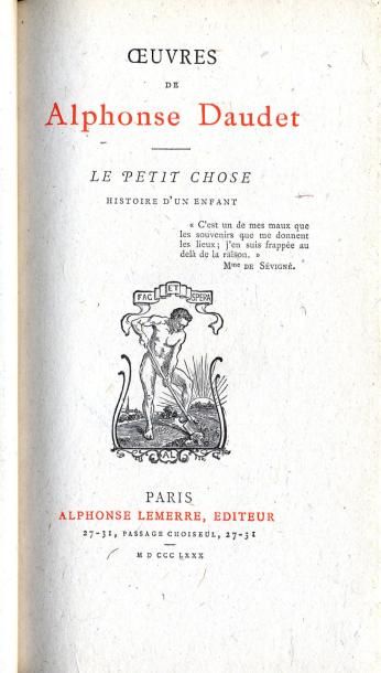 ALPHONSE DAUDET Le Petit chose. Alphonse Lemerre, 1880. In-12, demi maroquin à coins,...