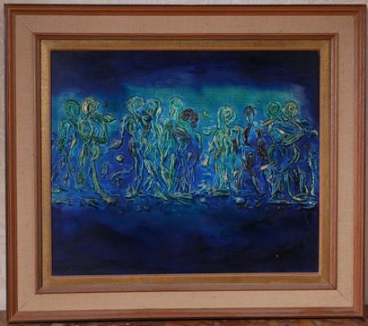 null *Contemporary school
Blue characters
Oil on canvas
46 x 55 cm (chips, flake...