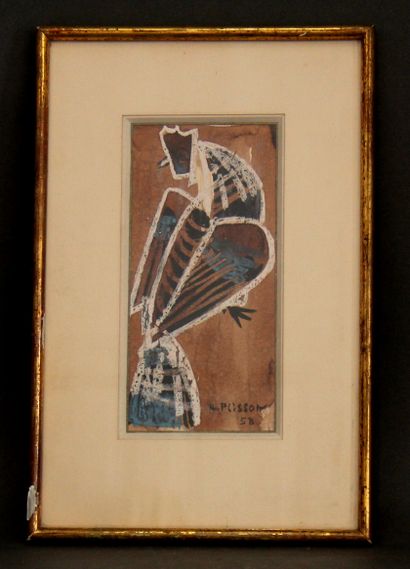 null Henri PLISSON (1908-2002)
Bird
Watercolor gouache signed lower right and dated...
