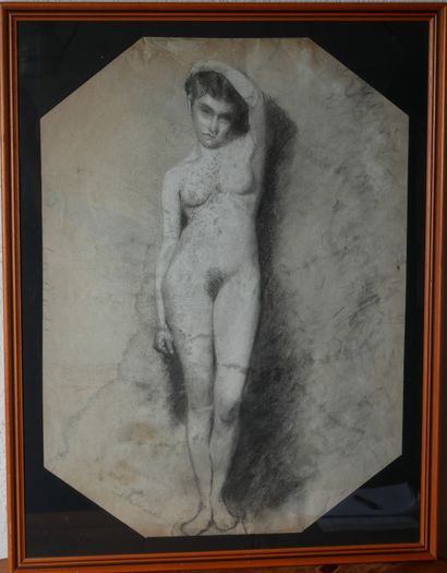 null French school
Study of a nude woman
Charcoal and white pencil
59 x 44 cm. On...