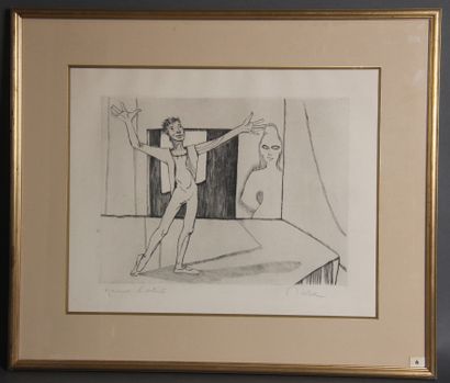 null Mara RUCKI (1920-)
The artist on the stage
Engraving signed lower right, artist's...