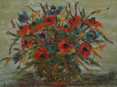 null Micheline SAINT-FRONT (XXth c.)
Anemones
Oil on canvas signed lower left, signed...