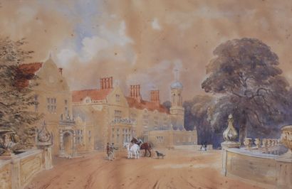 null English school of the XIXth century
View of a Jacobean style manor.
Watercolor...
