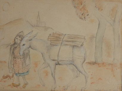 null Irène LAGUT (1893-1994)
Jeune fille et son âne
Mine de plomb et aquarelle signée...