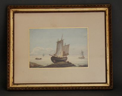 null School of the XIXth c.
Fishing boats
Watercolor
18 x 26 cm (stains)