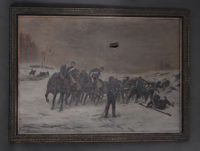 null Ecole française du XIXème s.
Les artilleurs dans la neige
Huile sur toile signée...