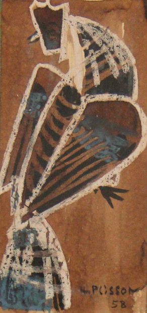 null Henri PLISSON (1908-2002)
Oiseau
Aquarelle gouachée signée en bas à droite et...