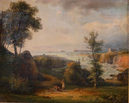 *French school around 1800
Animated landscape
Oil...