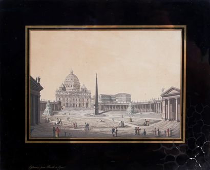 null St. Peter's square in Rome
Engraving heightened with color
Framed in black eglomise...