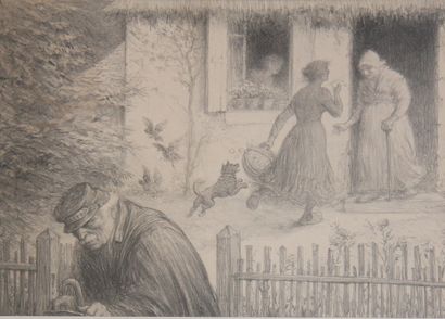 null Charles LEANDRE (1862-1934)
La bonne nouvelle
Lithographie
29,5 x 42 cm.