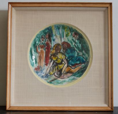 null Michel-Marie POULAIN (1906-1991)
Characters
Painted ceramic plate, signed and...