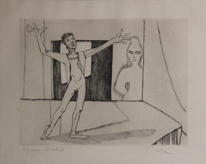 null Mara RUCKI (1920-)
The artist on the stage
Engraving signed lower right, artist's...