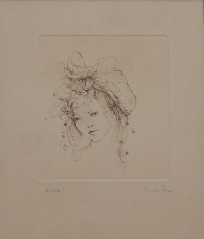 null Leonor FINI (1907-1996)
Portrait of a young woman
Etching signed lower right,...