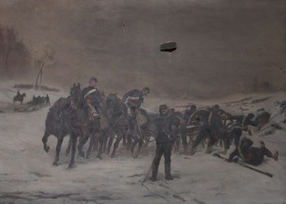 null Ecole française du XIXème s.
Les artilleurs dans la neige
Huile sur toile signée...
