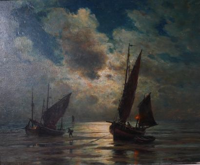 null Georges MARONIEZ (1865-1933)
Fishing boats at night
Oil on panel signed lower...