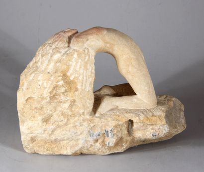 null Stone sculpture representing a naked woman, signed on the base.

H : 24 L :...