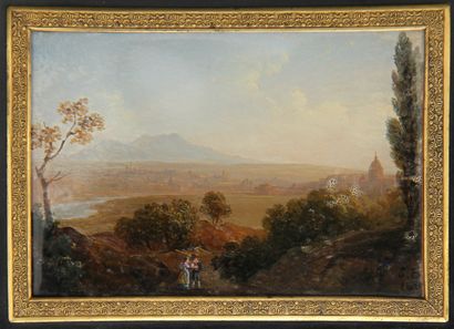 null School of the XIXth c.
Couple in a landscape
Oil monogrammed down right, dated...