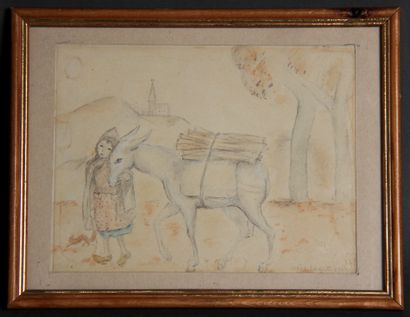 null Irene LAGUT (1893-1994)
Young girl and her donkey
Graphite and watercolor signed...
