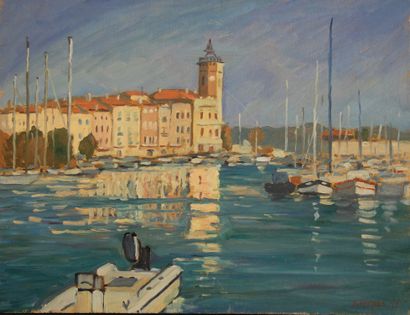 null Guy PICHON (1933-2007)
Port in the South 
Oil on panel signed lower right and...