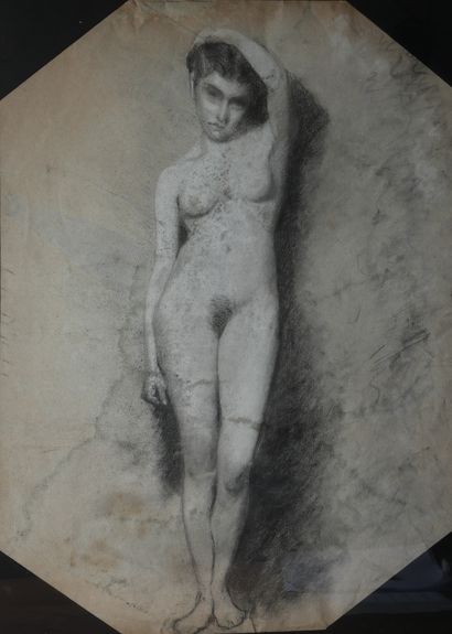 null French school
Study of a nude woman
Charcoal and white pencil
59 x 44 cm. On...