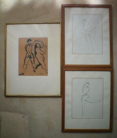 LEOPOLD, Ecole Moderne Les danseurs Encre sur papier (à vue 26 x 20 cm) On joint...