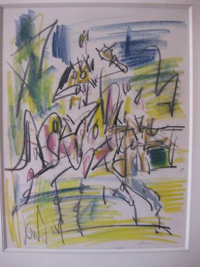 GEN PAUL, Saut d'obstacle, 
crayon gras de couleur, signé en bas à gauche
37 x 28...