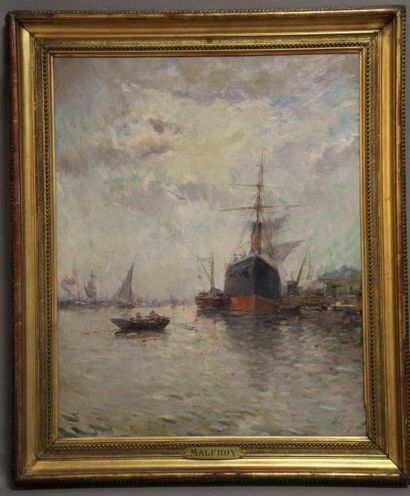 Henri MALFROY (1895-1944) Le Port Huile sur toile, signée en bas à gauche. 81 x 65.5...