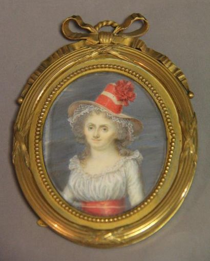 null MINIATURE ovale Portrait d'Adélaïde de Gouffier, comtesse de Choiseul Gouffier...