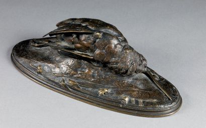 CAIN Auguste (1821-1894) D'après. "Bécasse morte". Sculpture en bronze à patine brune...