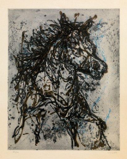 RIOPELLE Jean-Paul (1923-2002). "Composition au cheval". Lithographie, signée en...