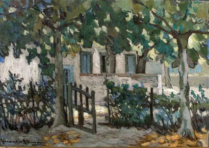 ALTMANN Alexander (1885-1950). "Le petit portail sous les arbres". Huile sur panneau,...